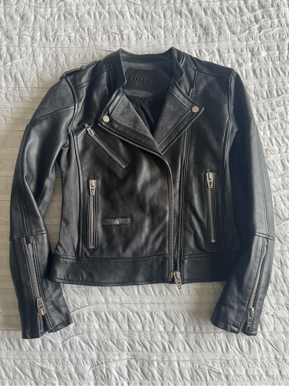 Blank NYC Black Leather & Grey Suede Moto Jacket with Silver Hardware